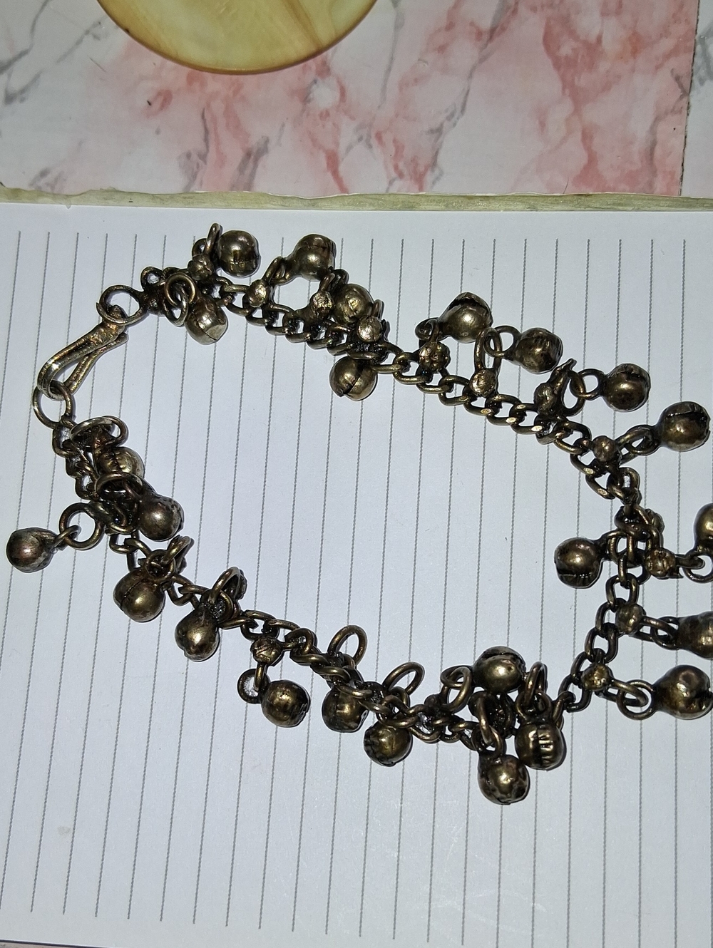 Vintage-Style Blackened Gold Bell Charm Anklet